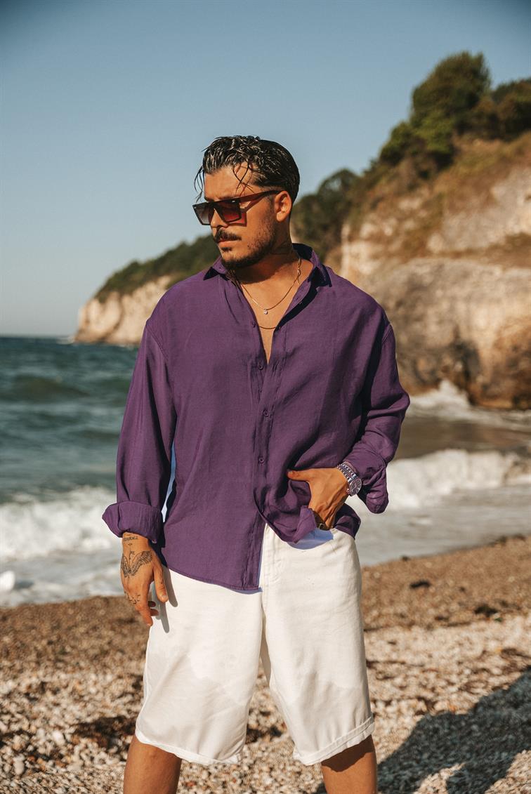 Lyocell Kumaş Oversize Gömlek Mor