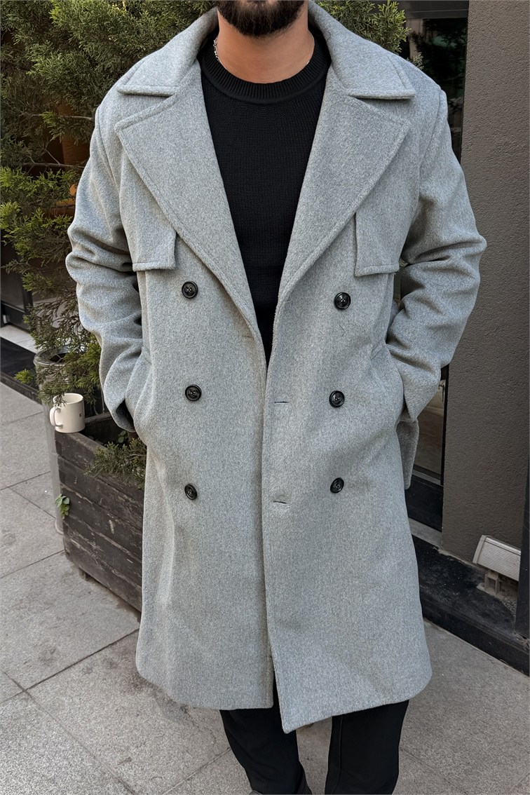 Milano Pr Uzun Oversize Kaşe Kaban Gri
