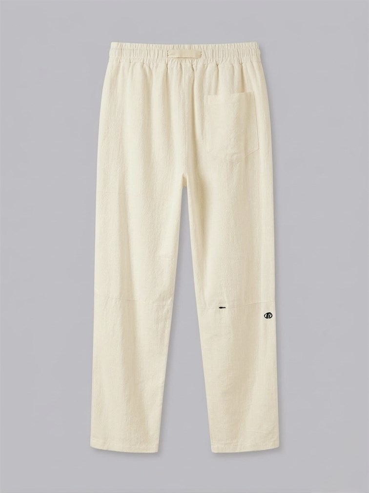 Minimal Baskılı Keten Baggy Pantolon Krem