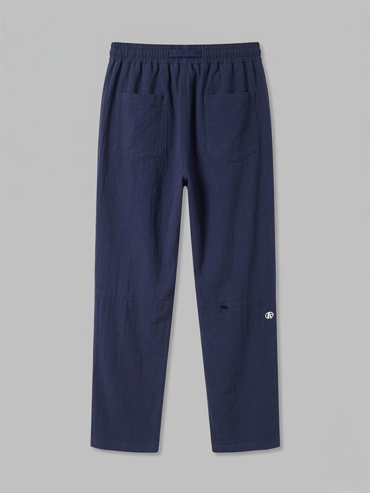 Minimal Baskılı Keten Baggy Pantolon Lacivert