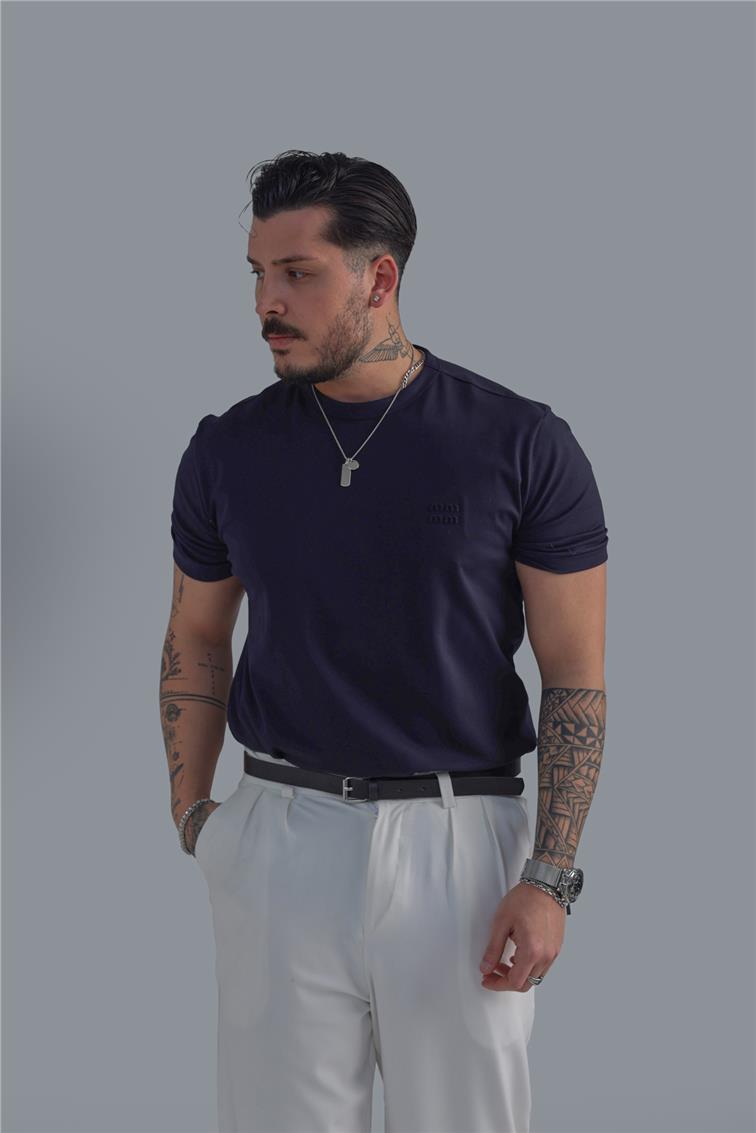 Minimal Baskılı T-Shirt Lacivert