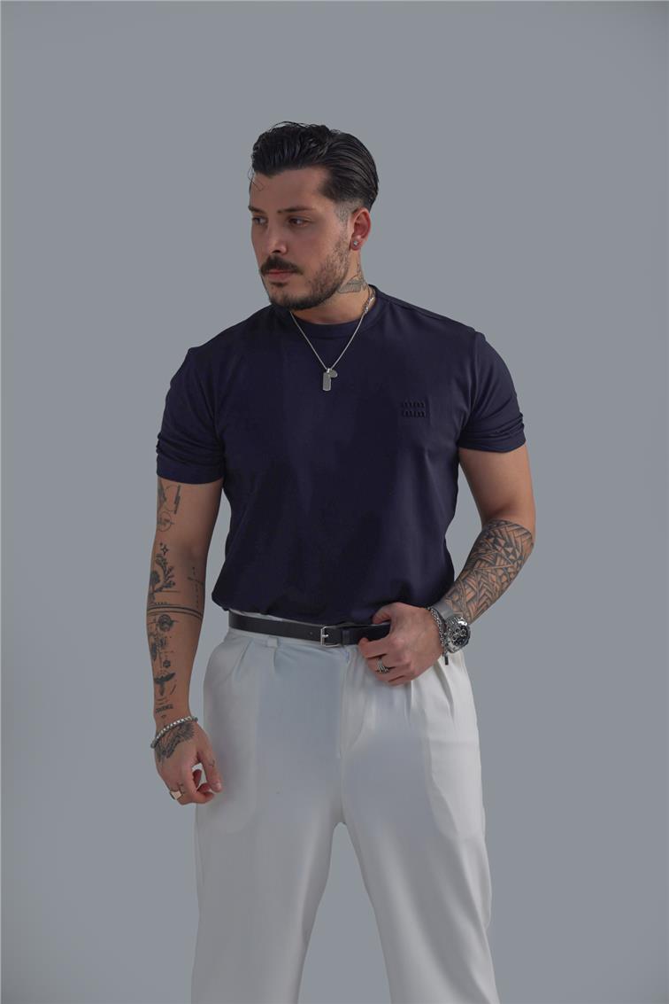 Minimal Baskılı T-Shirt Lacivert