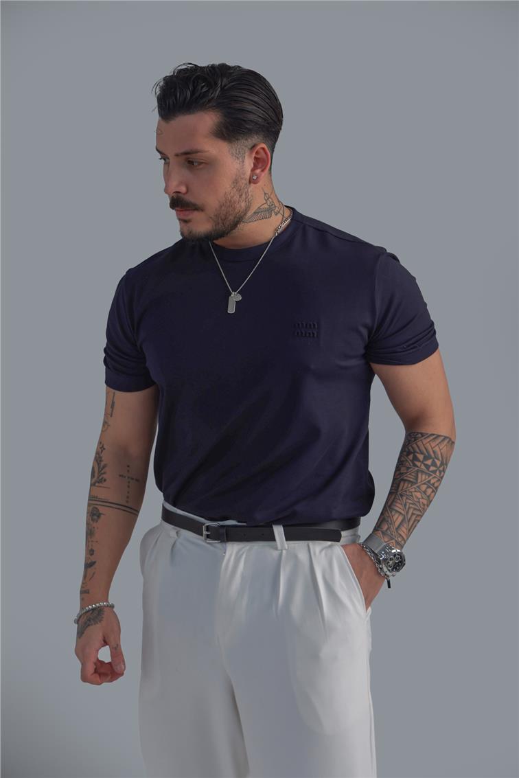 Minimal Baskılı T-Shirt Lacivert