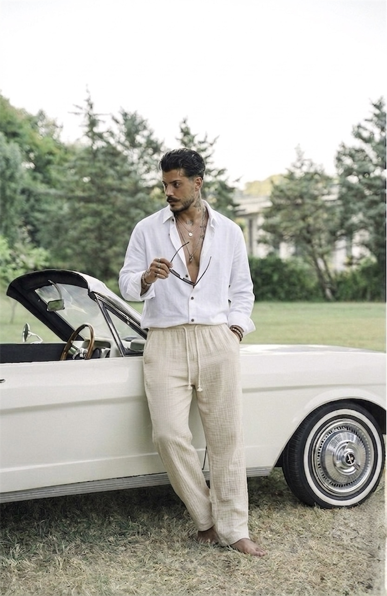 Müslin Bağlamalı Baggy Pantolon Krem