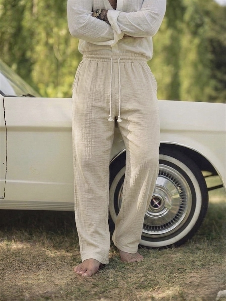Müslin Bağlamalı Baggy Pantolon Krem