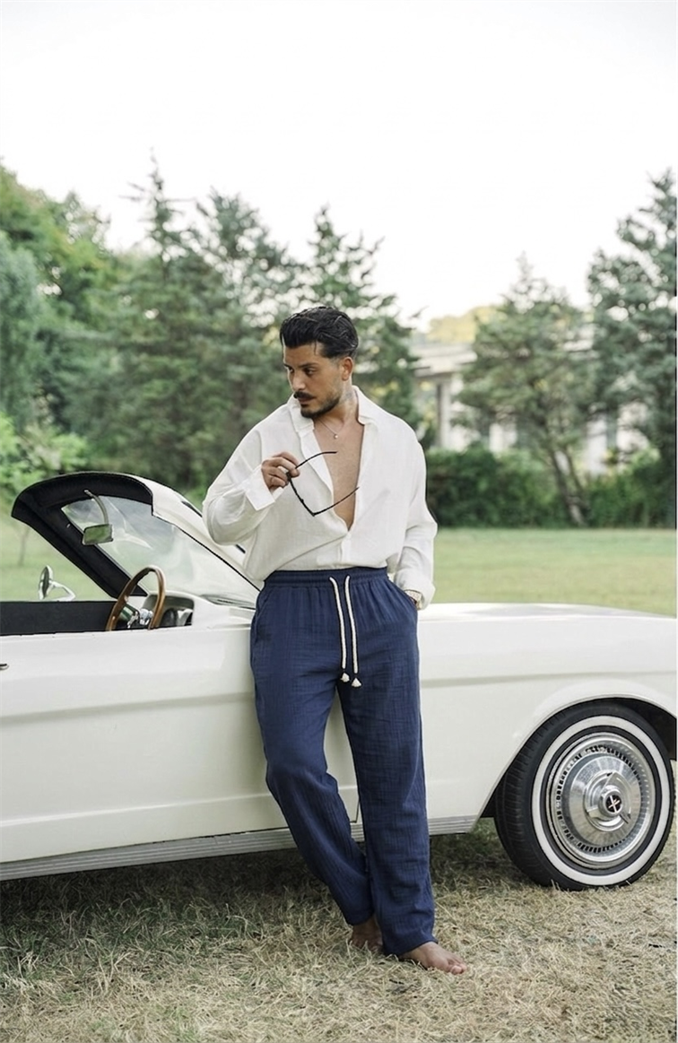 Müslin Bağlamalı Baggy Pantolon Lacivert