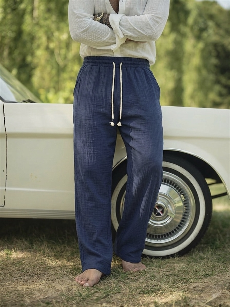 Müslin Bağlamalı Baggy Pantolon Lacivert