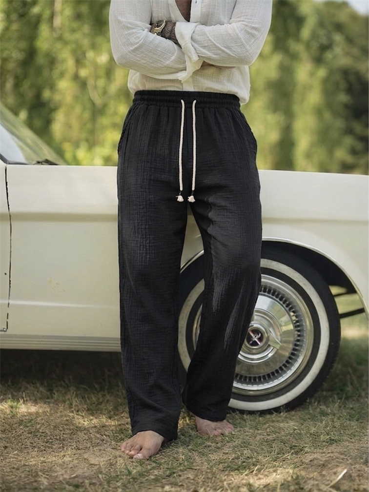 Müslin Bağlamalı Baggy Pantolon Siyah