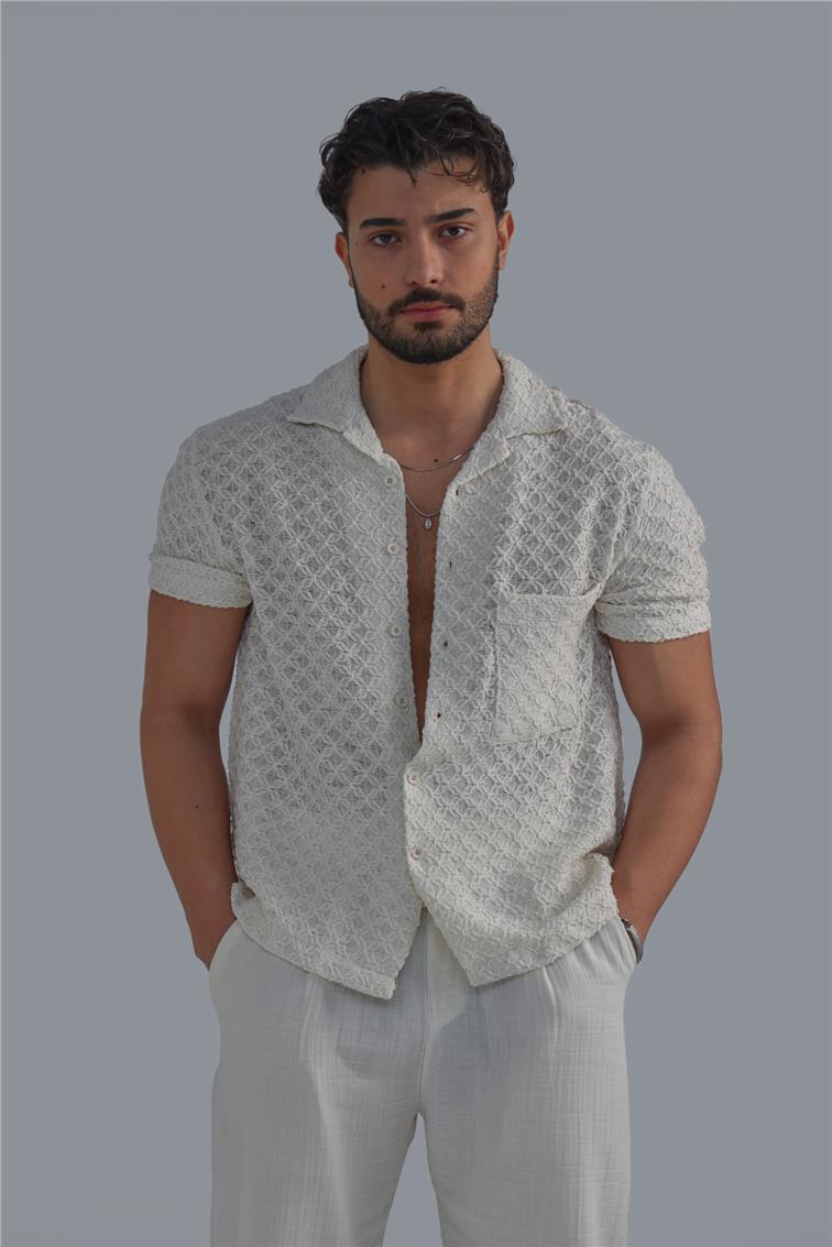 Nakışlı Linen Gömlek Kırık Beyaz