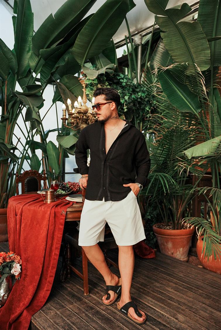 Nakışlı Müslin Oversize Gömlek Siyah