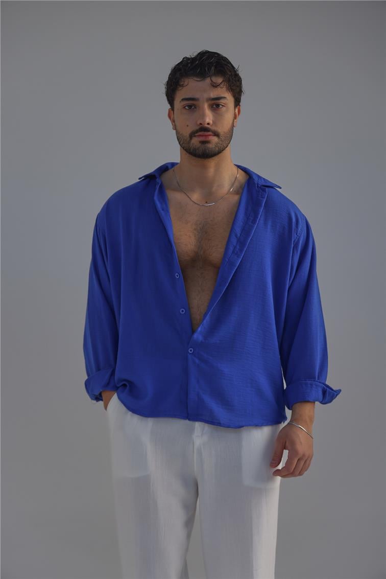 Non Iron Oversize Gömlek Koyu Mavi