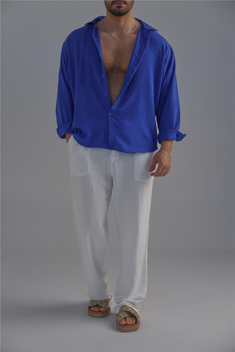 Non Iron Oversize Gömlek Koyu Mavi