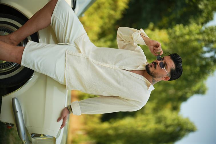 Non İron Oversize Gömlek Krem