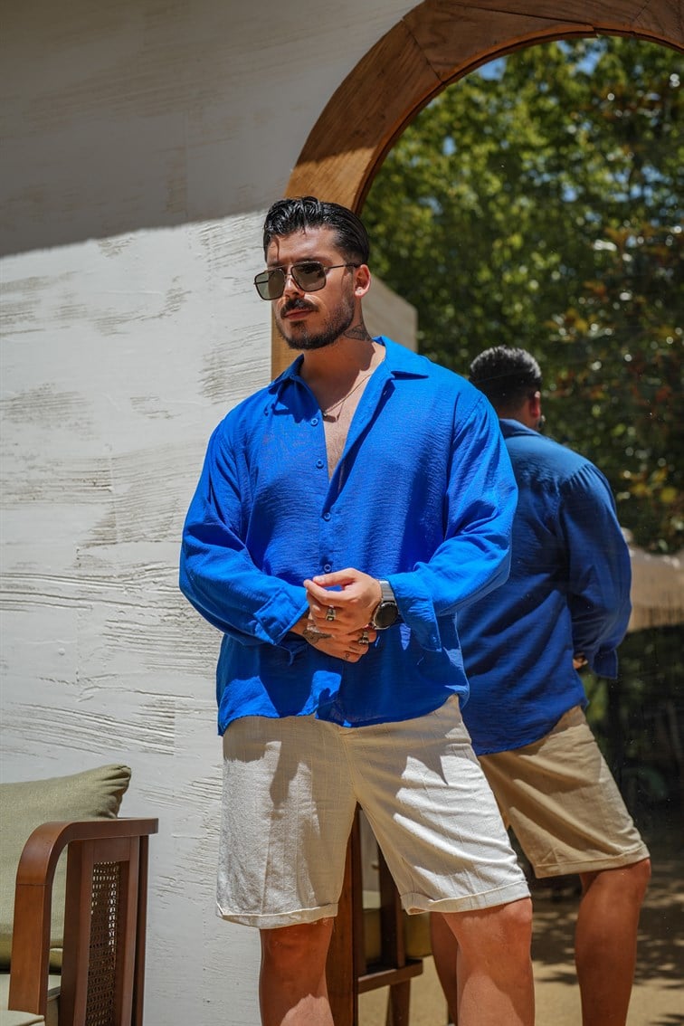 Non İron Oversize Gömlek Lacivert