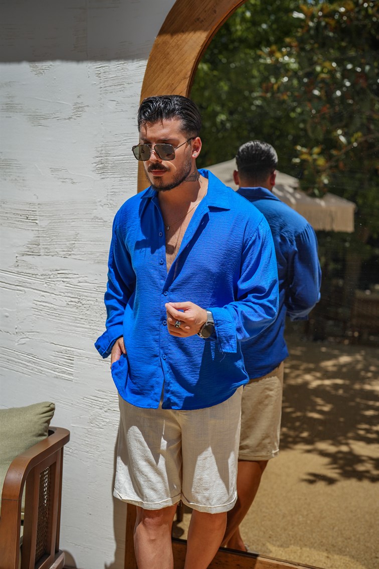 Non İron Oversize Gömlek Lacivert
