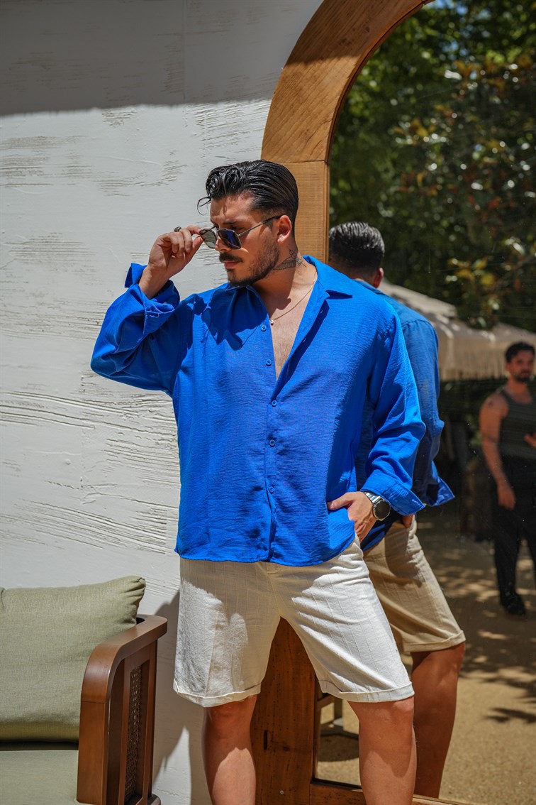 Non İron Oversize Gömlek Lacivert