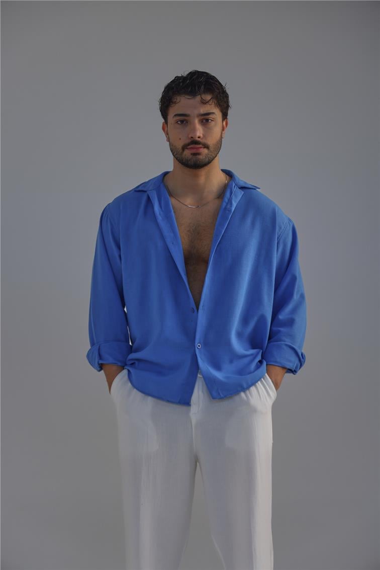 Non Iron Oversize Gömlek Mavi
