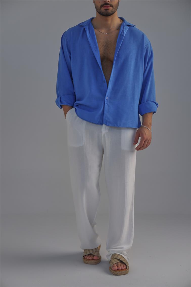 Non Iron Oversize Gömlek Mavi