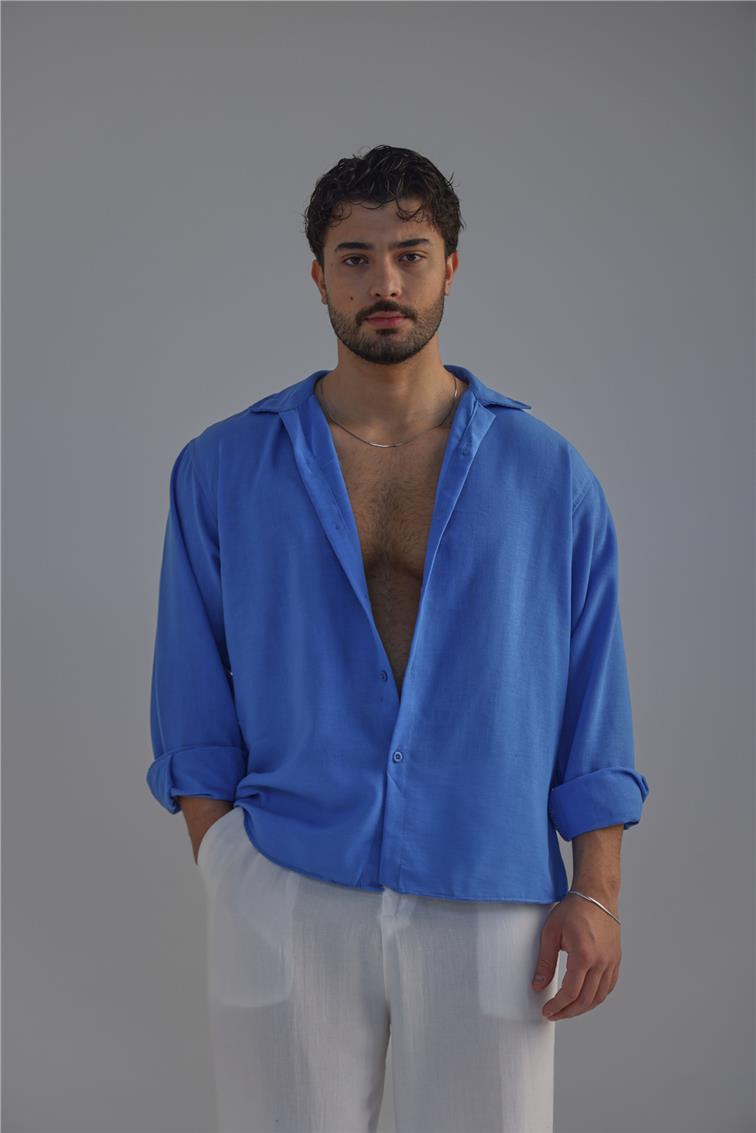 Non Iron Oversize Gömlek Mavi