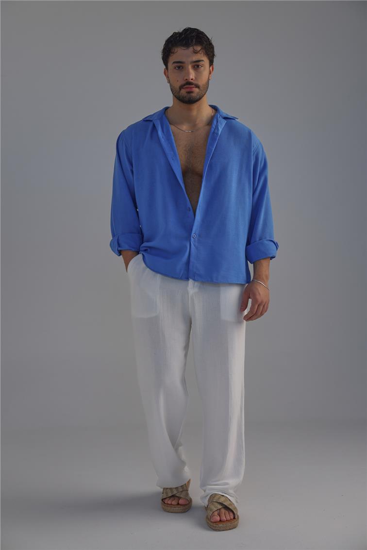 Non Iron Oversize Gömlek Mavi