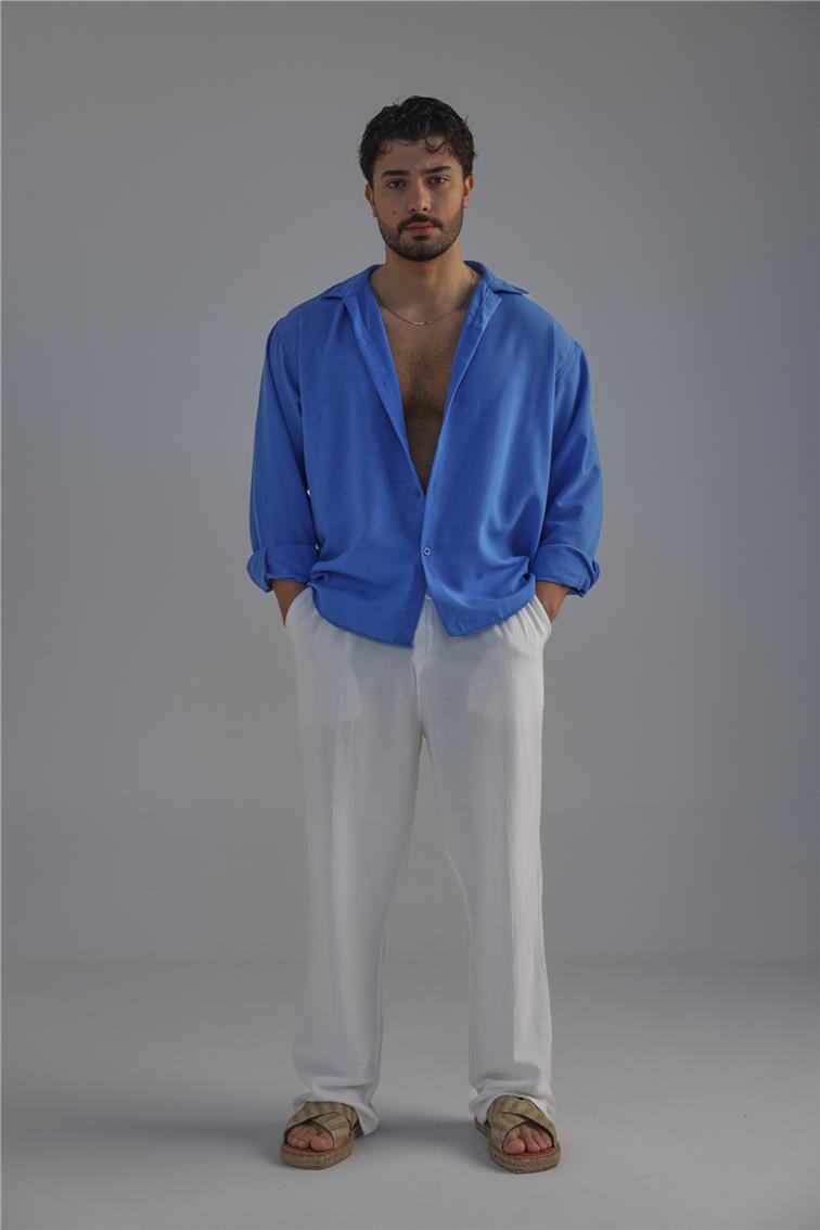 Non Iron Oversize Gömlek Mavi