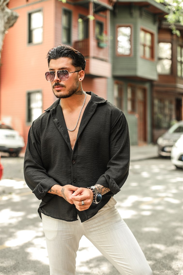 Non İron Oversize Gömlek Siyah
