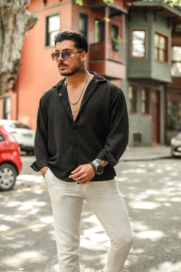 Non İron Oversize Gömlek Siyah