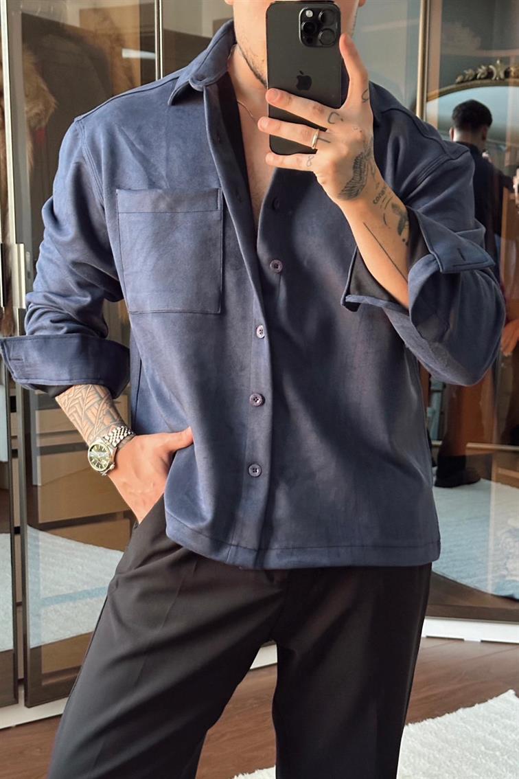 Nubuk Kumaş NGR Rahat Kalıp Gömlek Lacivert