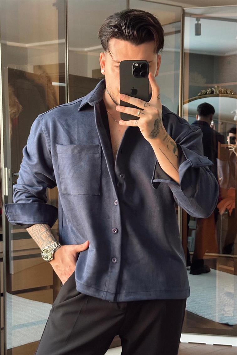 Nubuk Kumaş NGR Rahat Kalıp Gömlek Lacivert