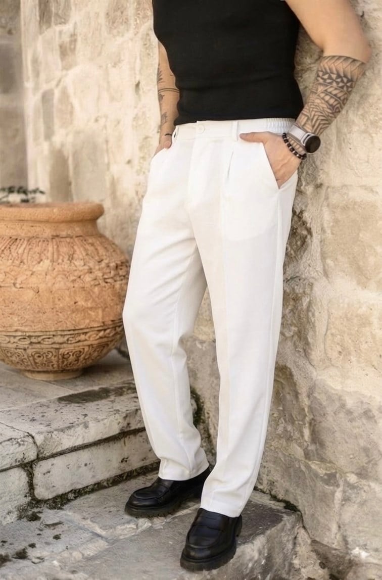 Nw Baggy Klasik Pantolon Beyaz