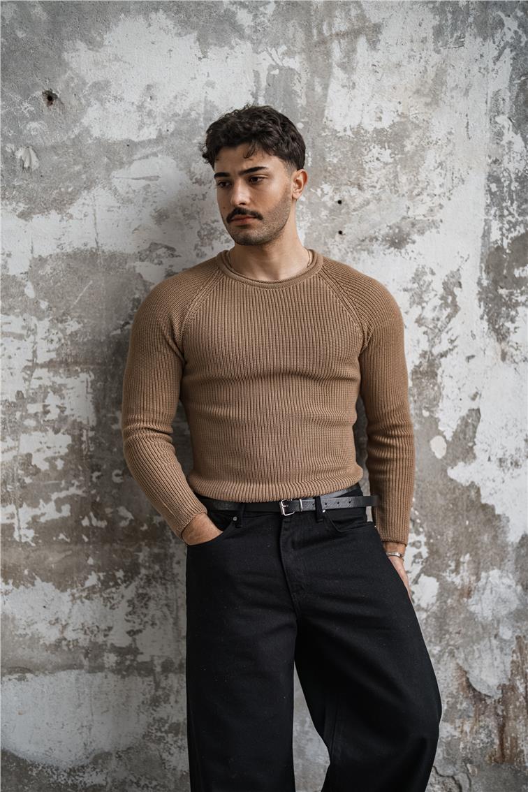 Omuz Detay Örgülü Kazak Kahve