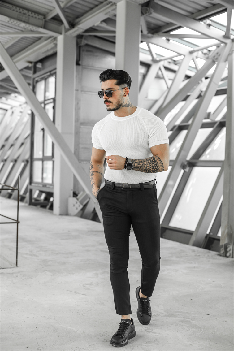 Omuz Detay Triko Tshirt Beyaz