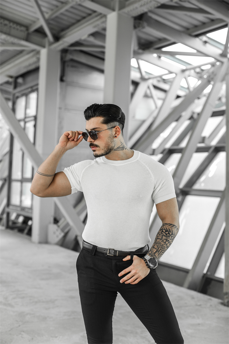 Omuz Detay Triko Tshirt Beyaz