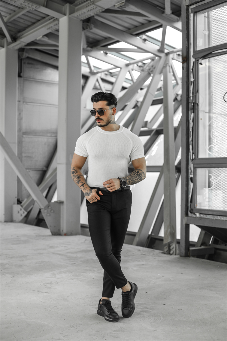 Omuz Detay Triko Tshirt Beyaz