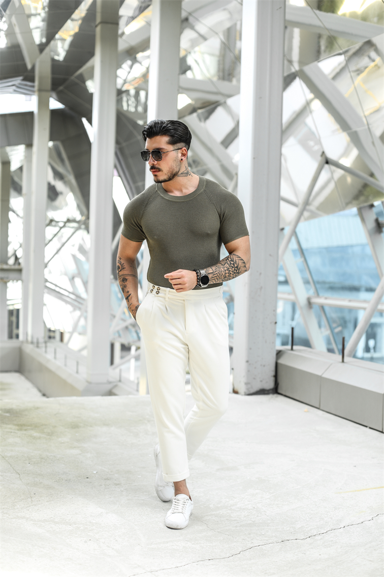 Omuz Detay Triko Tshirt Haki