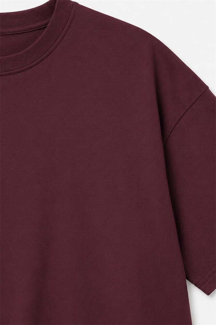 Oversize Basic Tshırt Bordo
