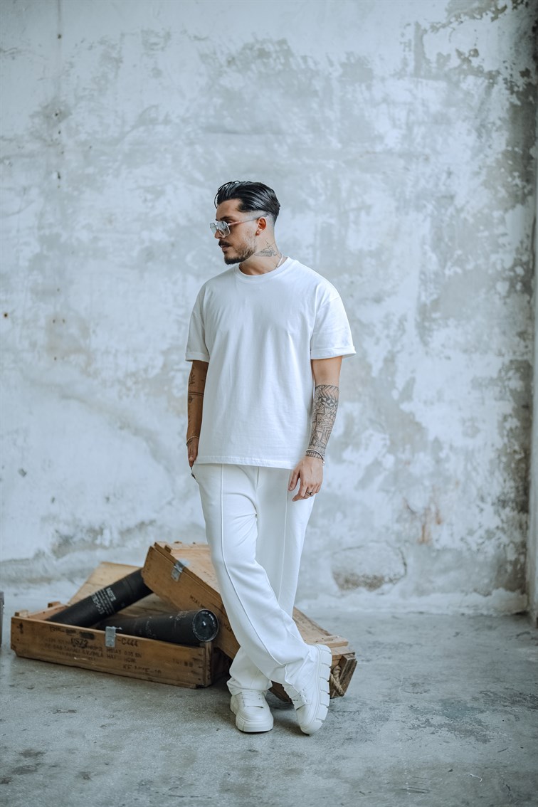 Oversize Dolgun Basic Tshirt Beyaz
