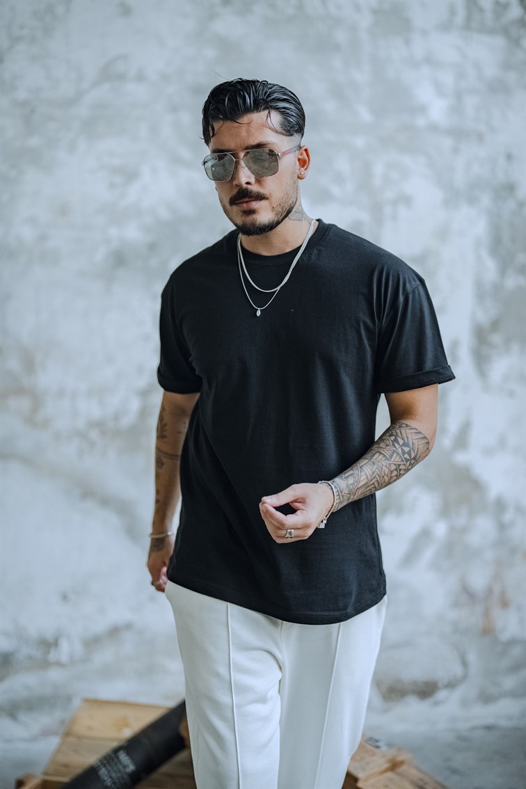 Oversize Dolgun Basic Tshirt Siyah