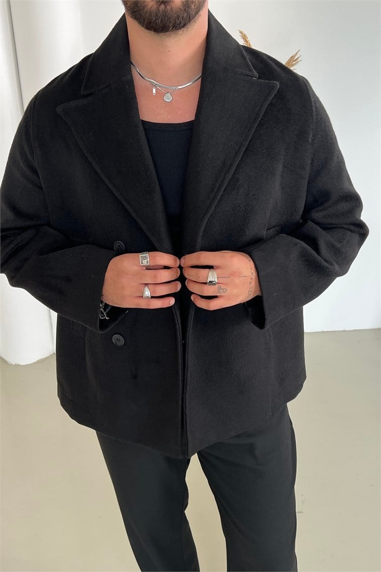 Oversize Kısa Kaşe Kaban Siyah