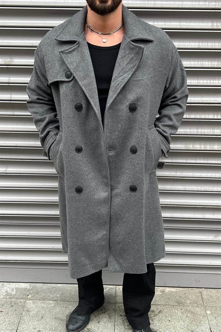 Oversize  Kol Detay Kaşe Kaban Antrasit