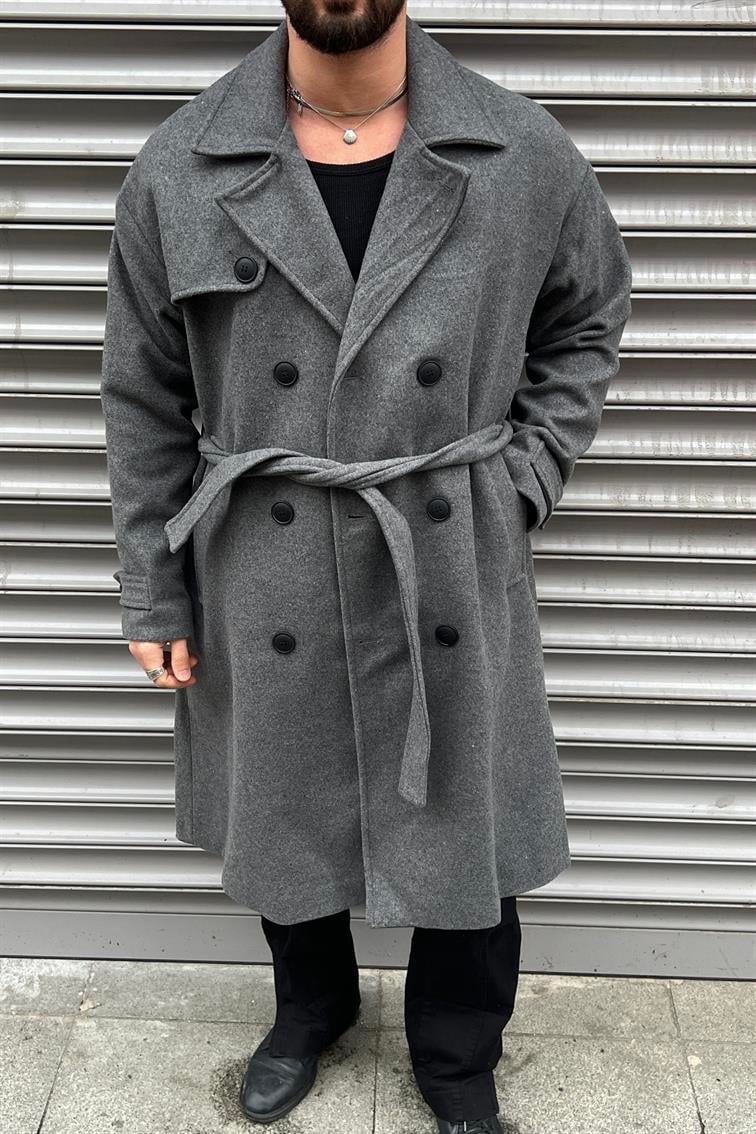 Oversize  Kol Detay Kaşe Kaban Antrasit