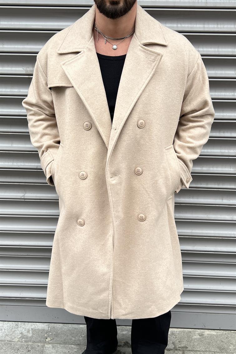 Oversize  Kol Detay Kaşe Kaban Bej