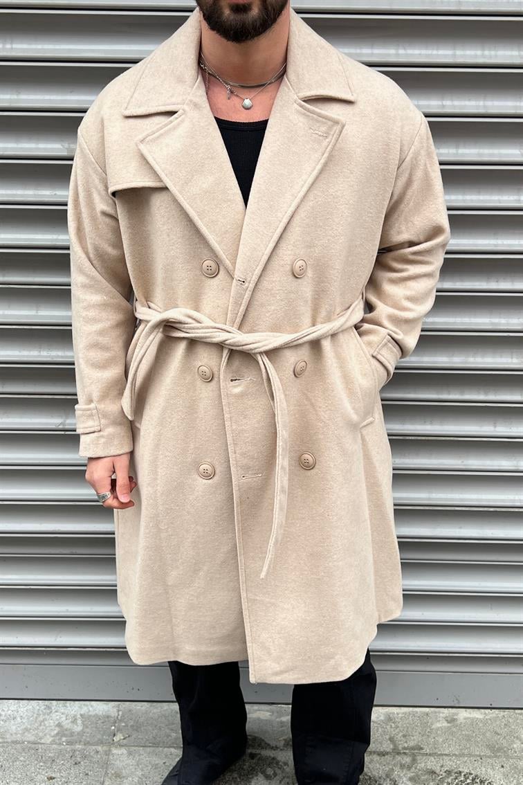Oversize  Kol Detay Kaşe Kaban Bej