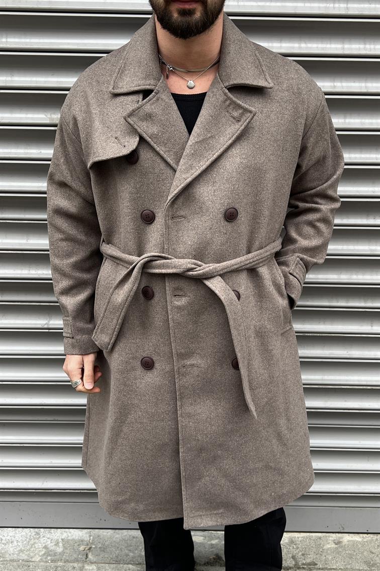 Oversize  Kol Detay Kaşe Kaban Sütlü Kahve