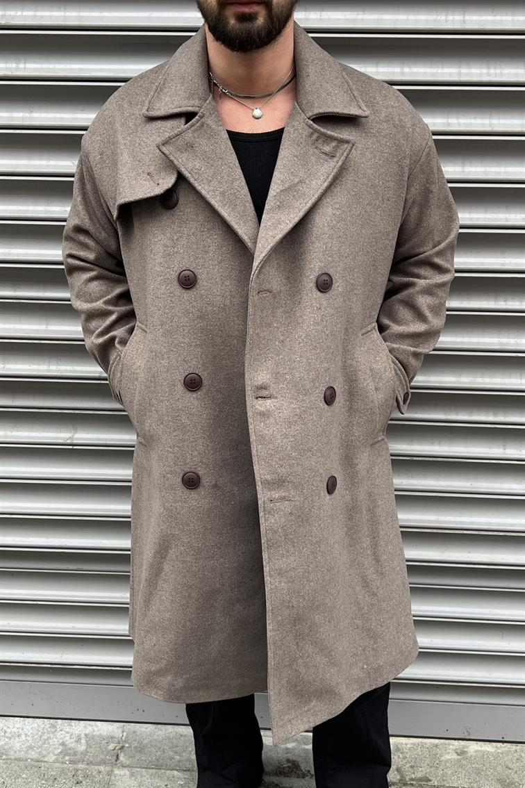 Oversize  Kol Detay Kaşe Kaban Sütlü Kahve