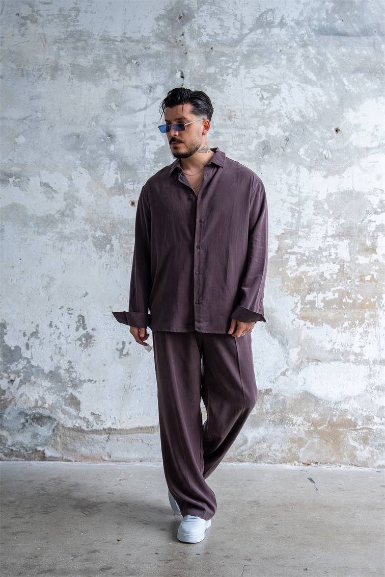 Oversize Yıkamalı Modal Takım Kahve