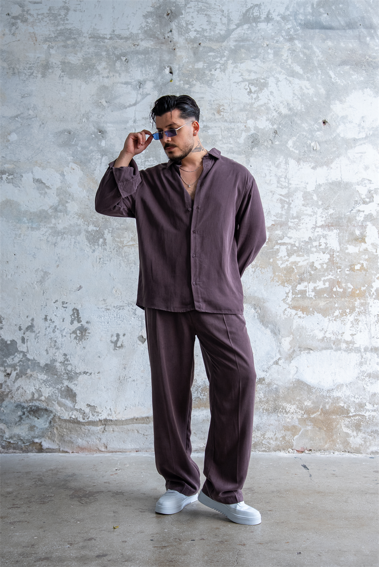 Oversize Yıkamalı Modal Takım Kahve