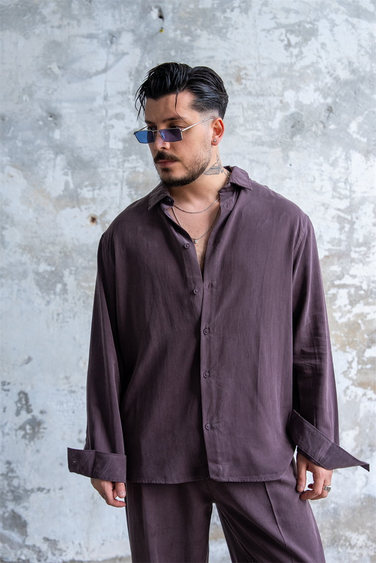 Oversize Yıkamalı Modal Takım Kahve