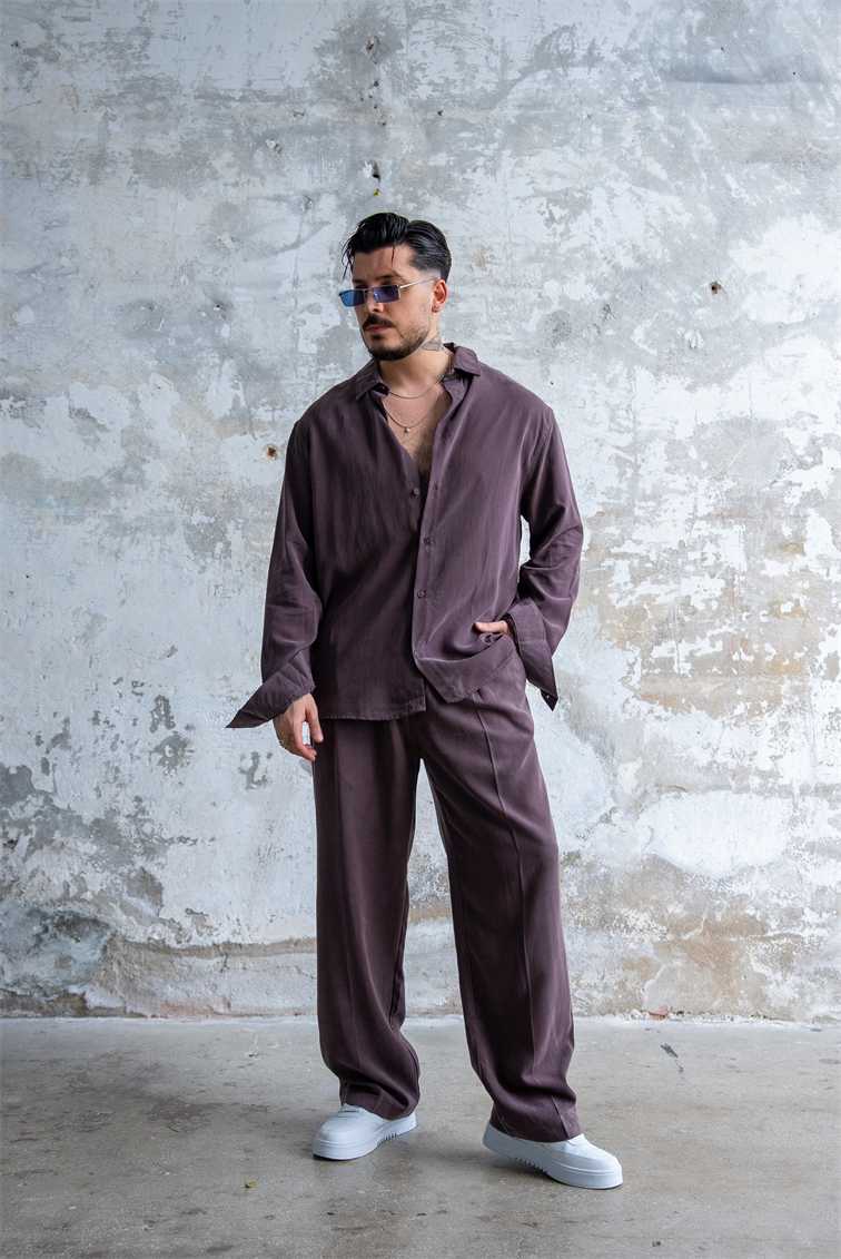 Oversize Yıkamalı Modal Takım Kahve