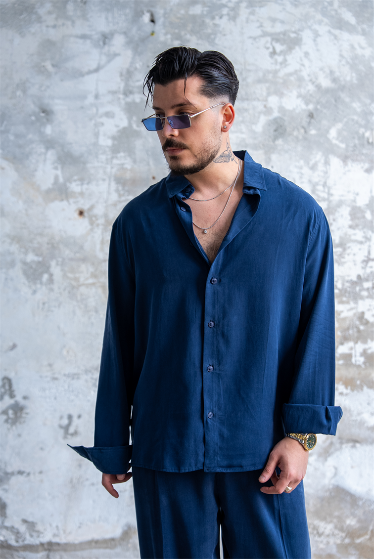 Oversize Yıkamalı Modal Takım Lacivert